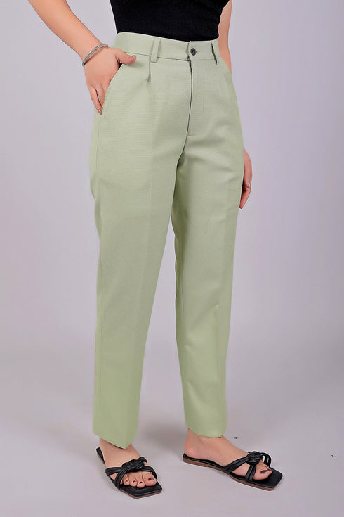 Veshbhoshaa Bluebird Green Houndstooth Check Formal Trouser Comfort Fit