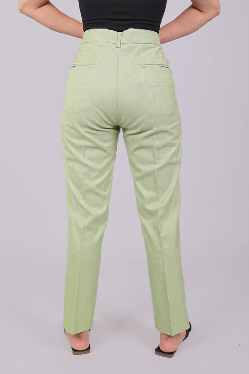 Veshbhoshaa Bluebird Green Houndstooth Check Formal Trouser Comfort Fit