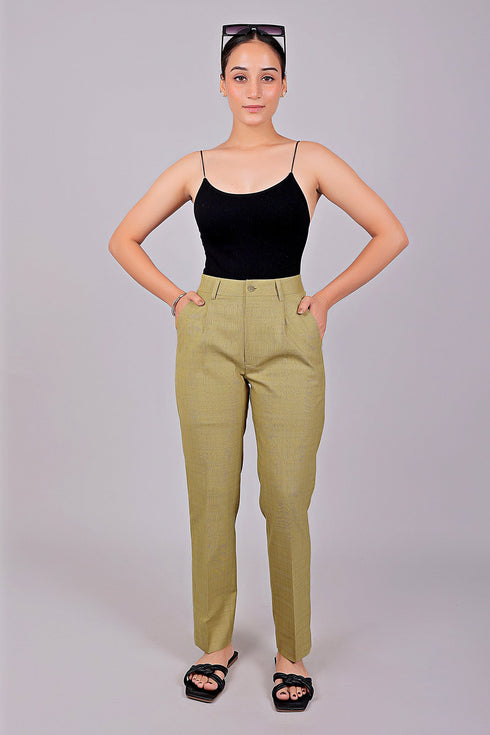 Veshbhoshaa Bluebird Sand Glen Plaid Formal Trouser Comfort Fit