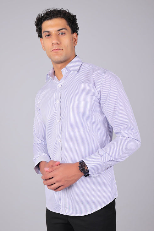 Veshbhoshaa Bluebird Men'S Light Purple Stripe Shirt