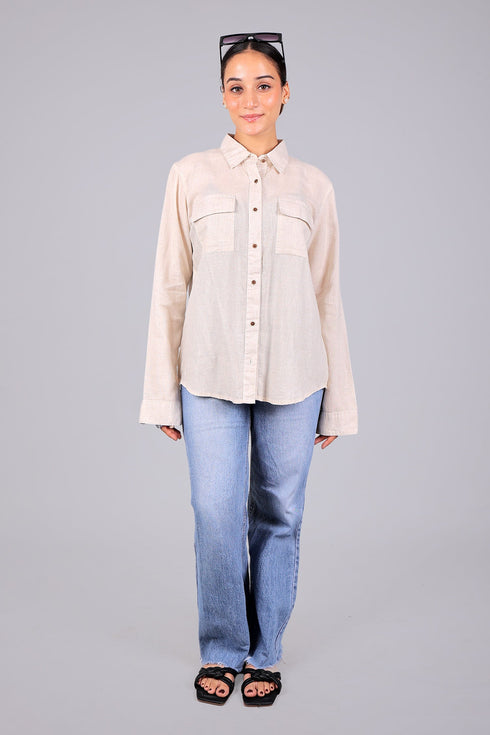 Veshbhoshaa Bluebird Women'S Beige Linen Shirt