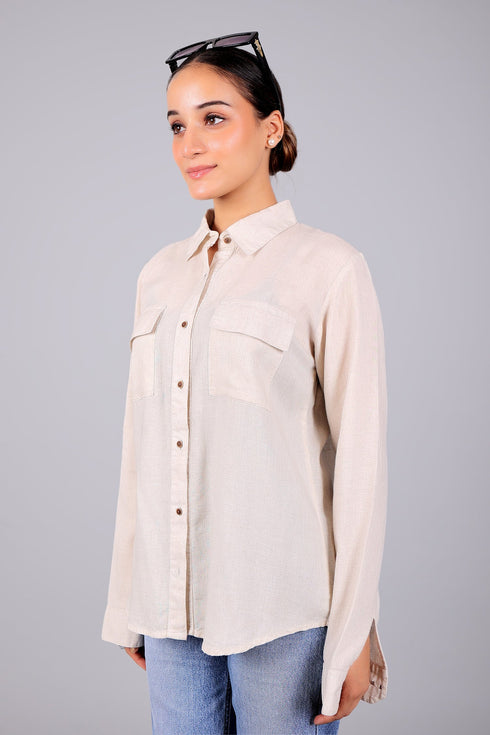 Veshbhoshaa Bluebird Women'S Beige Linen Shirt