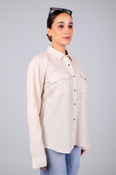 Veshbhoshaa Bluebird Women'S Beige Linen Shirt