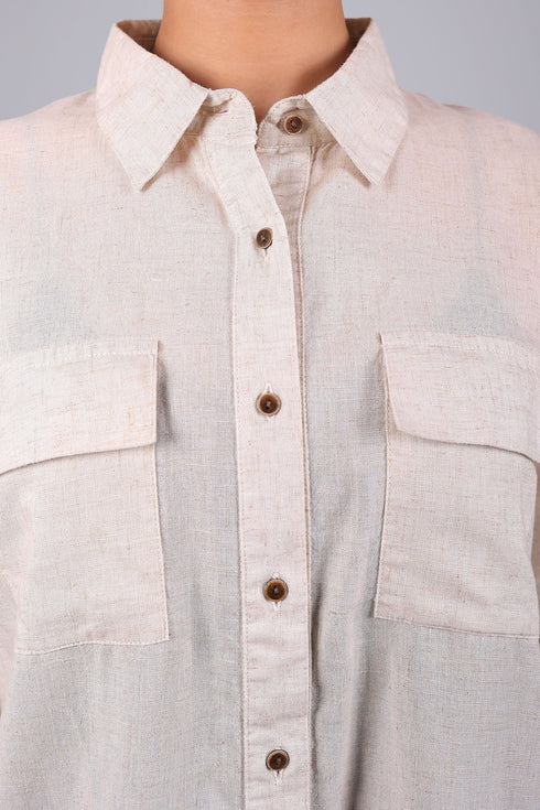 Veshbhoshaa Bluebird Women'S Beige Linen Shirt