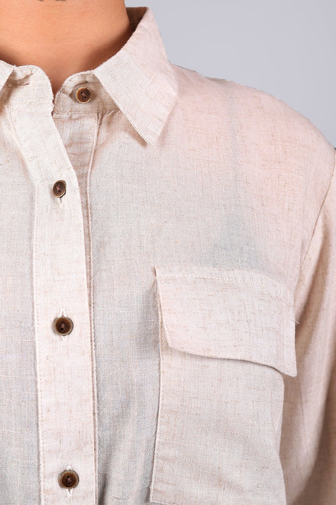 Veshbhoshaa Bluebird Women'S Beige Linen Shirt