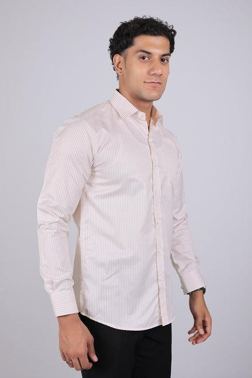 Veshbhoshaa Bluebird Men'S Light Brown Stripe Shirt