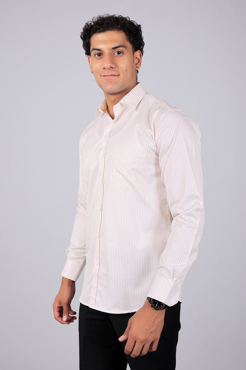 Veshbhoshaa Bluebird Men'S Light Brown Stripe Shirt