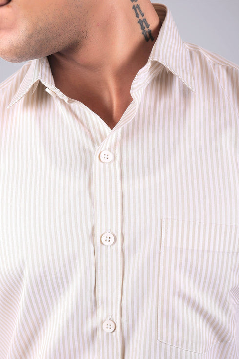 Veshbhoshaa Bluebird Men'S Light Brown Stripe Shirt