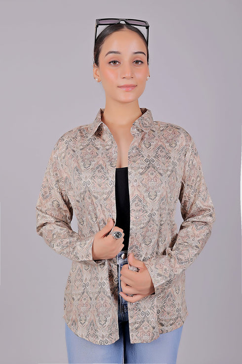 Veshbhoshaa Bluebird Women'S Brown Printed Satin Shirt