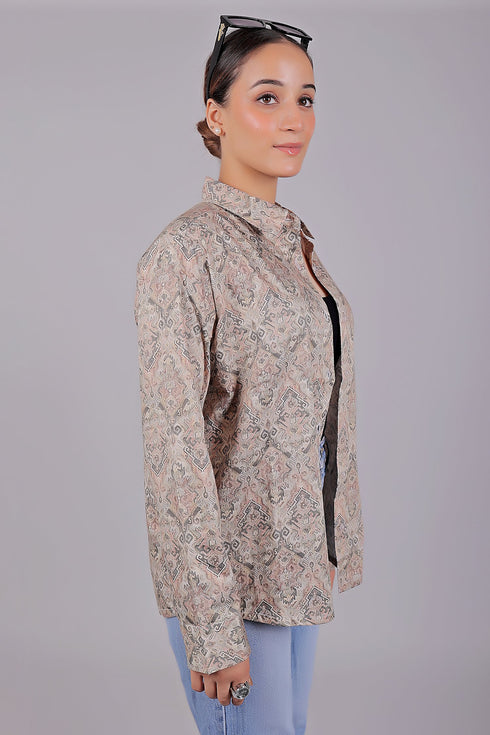Veshbhoshaa Bluebird Women'S Brown Printed Satin Shirt