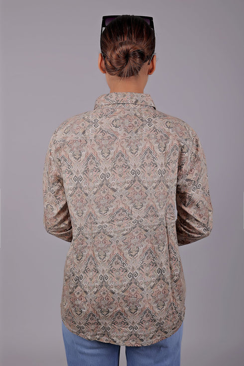 Veshbhoshaa Bluebird Women'S Brown Printed Satin Shirt