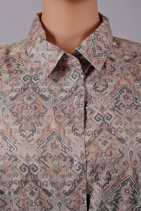 Veshbhoshaa Bluebird Women'S Brown Printed Satin Shirt