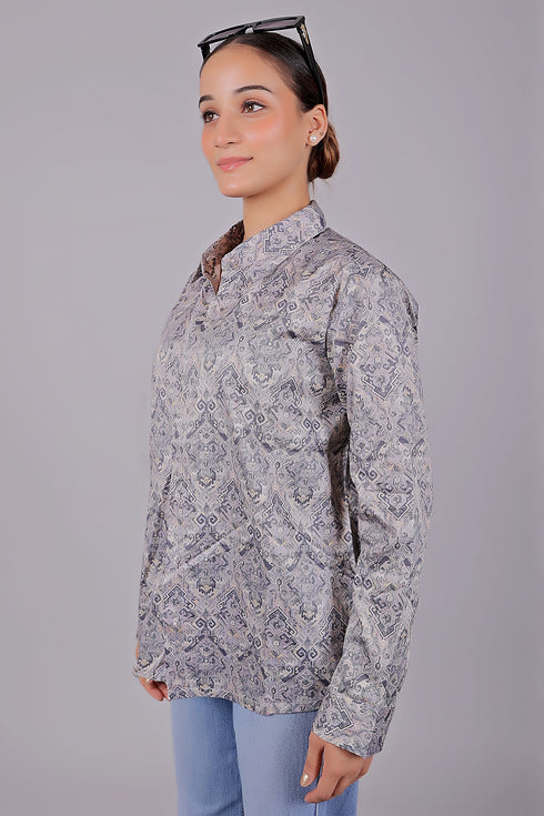 Veshbhoshaa Bluebird Women'S Grey Printed Satin Shirt