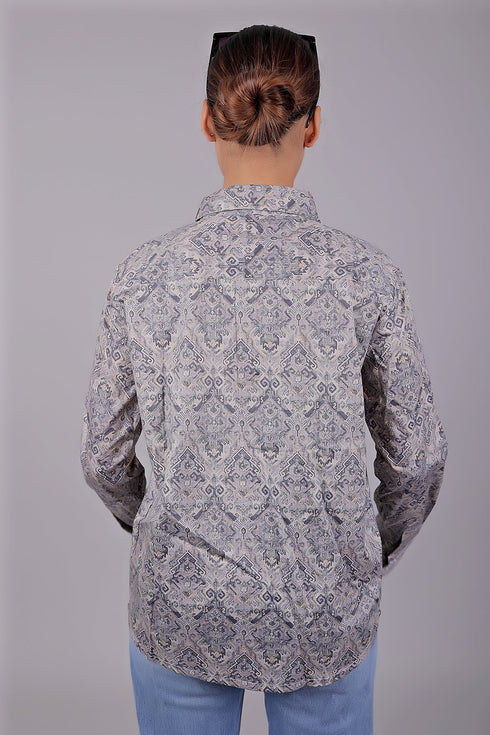 Veshbhoshaa Bluebird Women'S Grey Printed Satin Shirt