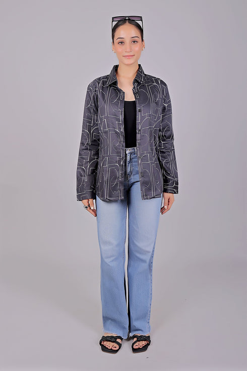Veshbhoshaa Bluebird Women'S Black Printed Satin Shirt
