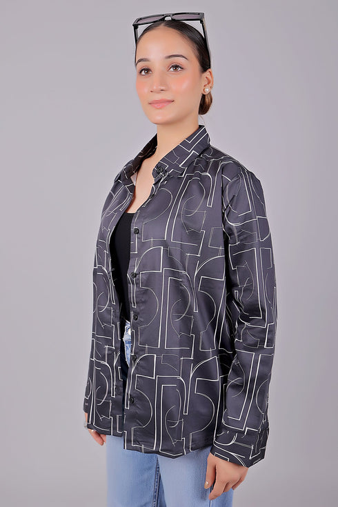 Veshbhoshaa Bluebird Women'S Black Printed Satin Shirt