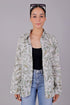 Veshbhoshaa Bluebird Women'S White Green Leaf Printed Satin Shirt
