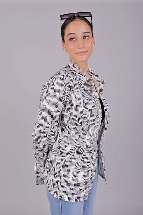 Veshbhoshaa Bluebird Women'S White Printed Satin Shirt