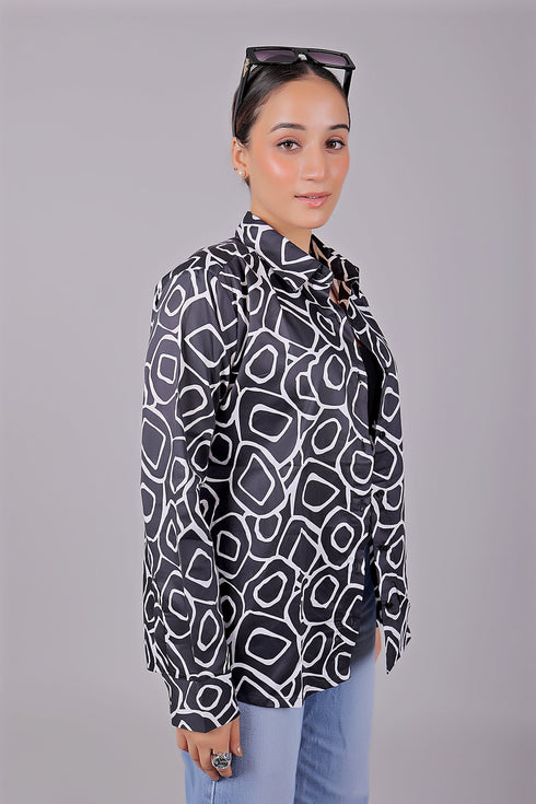 Veshbhoshaa Bluebird Women'S Black Print Satin Shirt