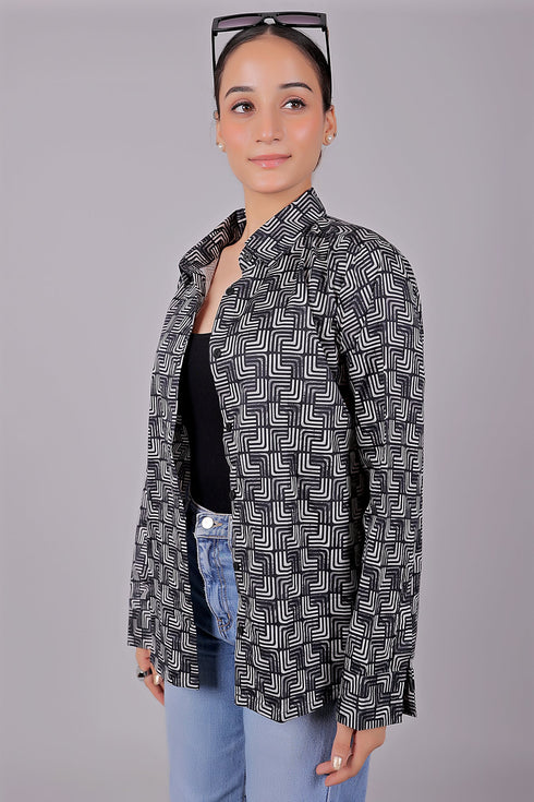 Veshbhoshaa Bluebird Women'S Black Printed Satin Shirt