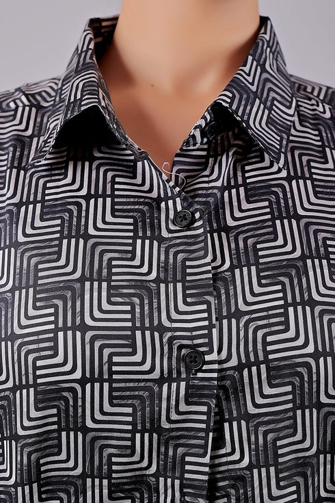 Veshbhoshaa Bluebird Women'S Black Printed Satin Shirt