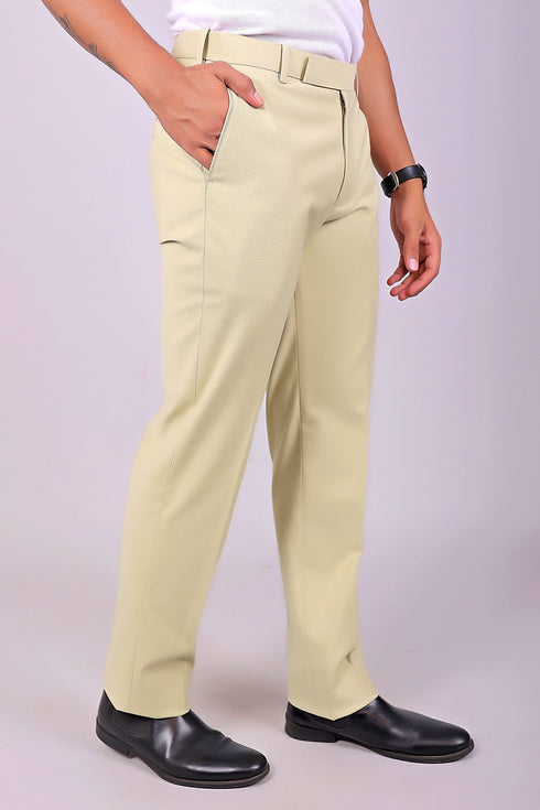 Veshbhoshaa Bluebird Men'S Cream Stretch Band Trousers