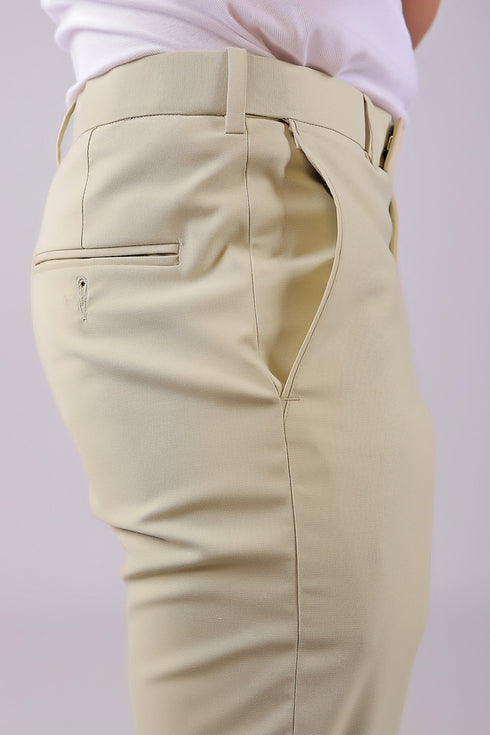 Veshbhoshaa Bluebird Men'S Cream Stretch Band Trousers