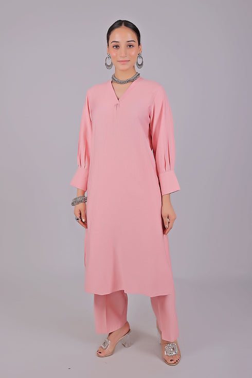 Veshbhoshaa Bluesaanchi Women'S Baby Pink Kurti With Trouser Pajama Set
