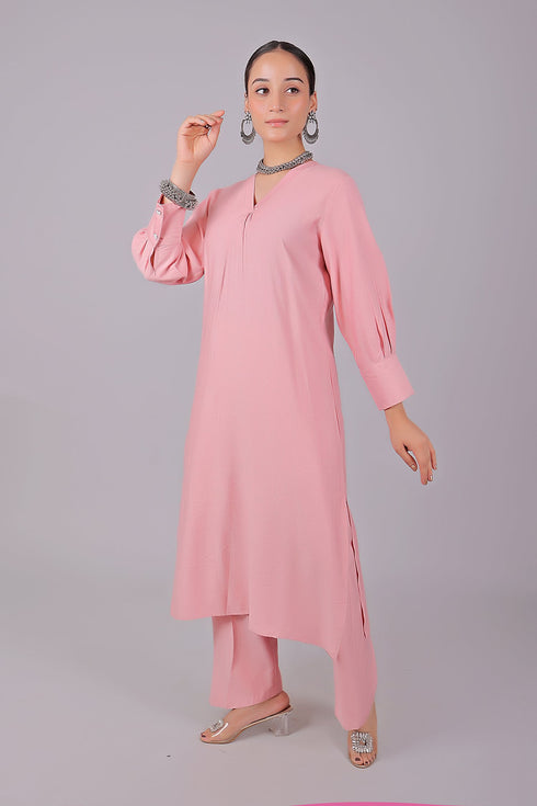 Veshbhoshaa Bluesaanchi Women'S Baby Pink Kurti With Trouser Pajama Set