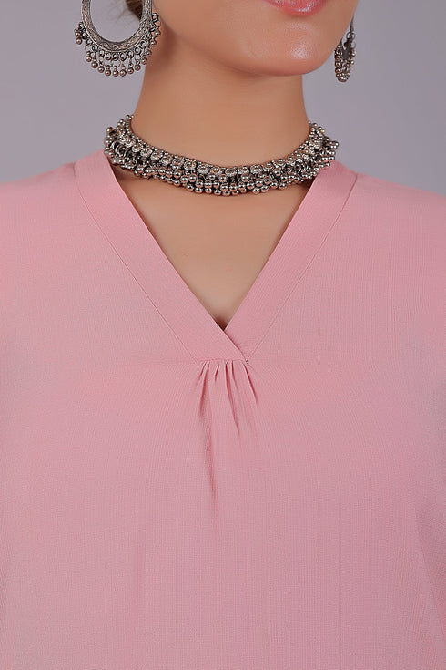 Veshbhoshaa Bluesaanchi Women'S Baby Pink Kurti With Trouser Pajama Set