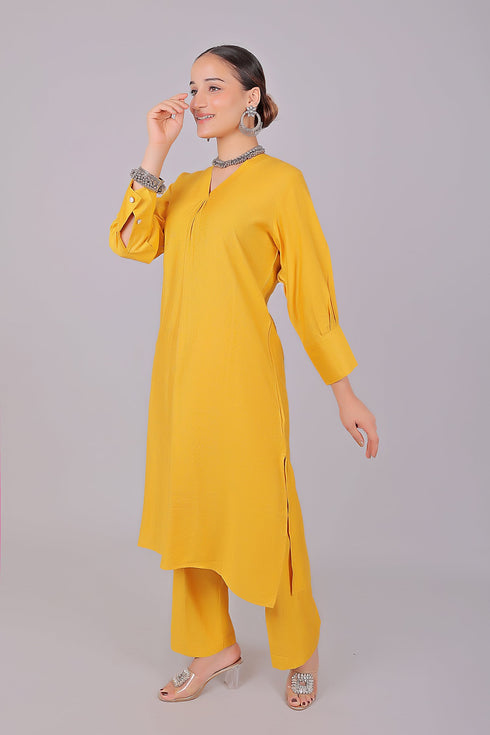 Veshbhoshaa Bluesaanchi Women'S Yellow Kurti With Trouser Pajama Set