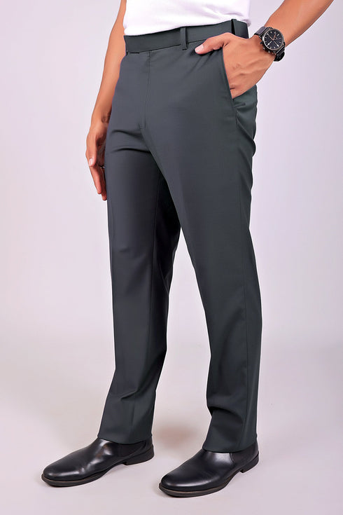 Veshbhoshaa Bluebird Men'S Iron Grey Stretch Band Trousers