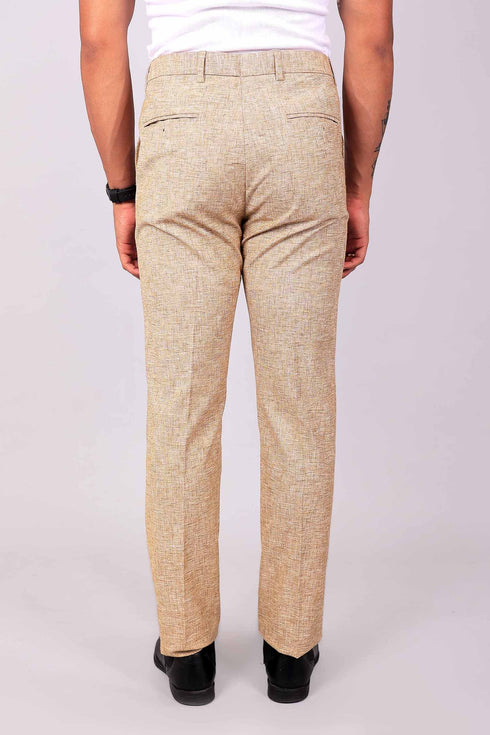 Veshbhoshaa Bluebird Men'S Beige Lycra Linen Formal Trouser