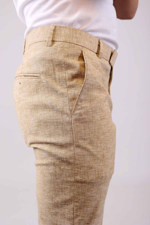 Veshbhoshaa Bluebird Men'S Beige Lycra Linen Formal Trouser