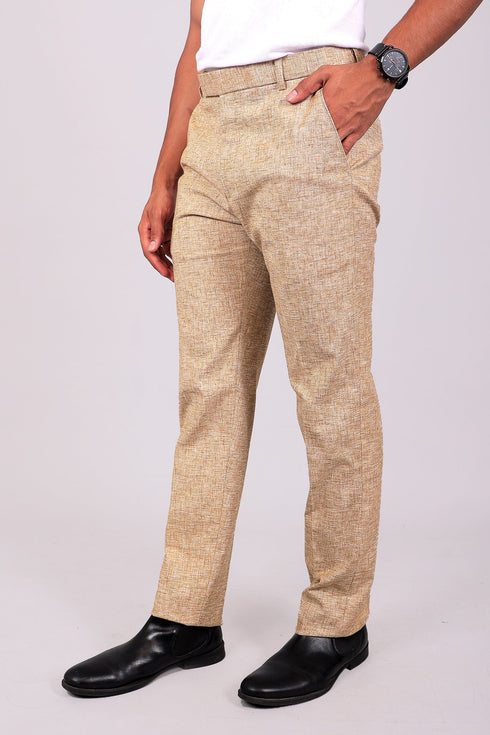 Veshbhoshaa Bluebird Men'S Beige Lycra Linen Formal Trouser