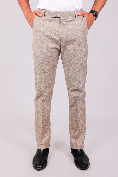 Veshbhoshaa Bluebird Men'S Light Brown Lycra Linen Formal Trouser