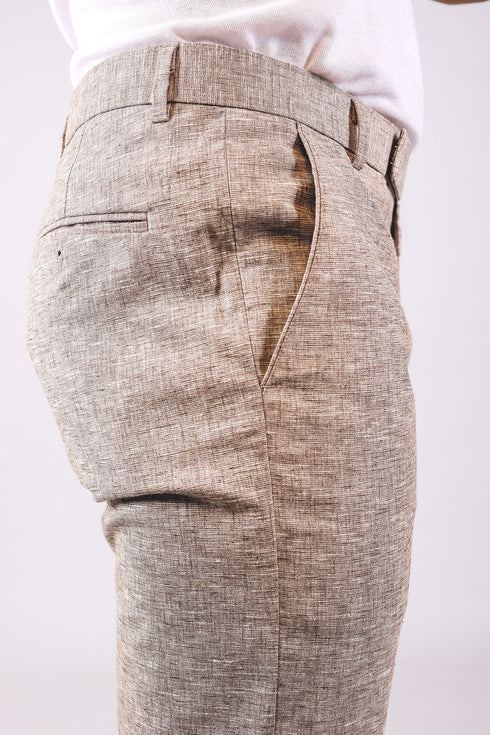Veshbhoshaa Bluebird Men'S Light Brown Lycra Linen Formal Trouser