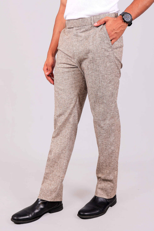 Veshbhoshaa Bluebird Men'S Light Brown Lycra Linen Formal Trouser