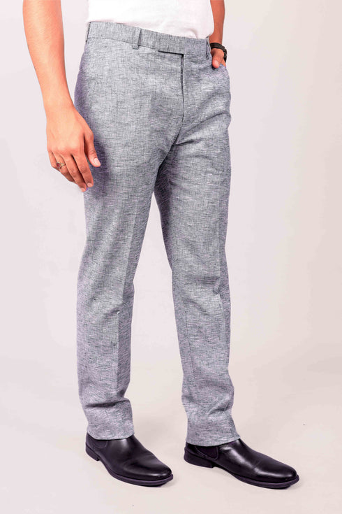 Veshbhoshaa Bluebird Men'S Blue Lycra Linen Formal Trouser