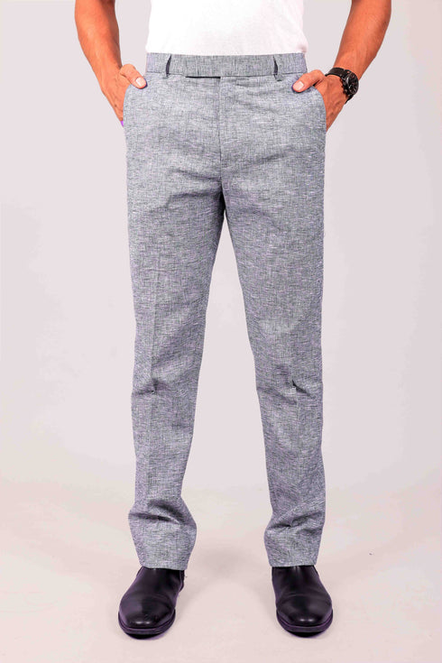 Veshbhoshaa Bluebird Men'S Blue Lycra Linen Formal Trouser