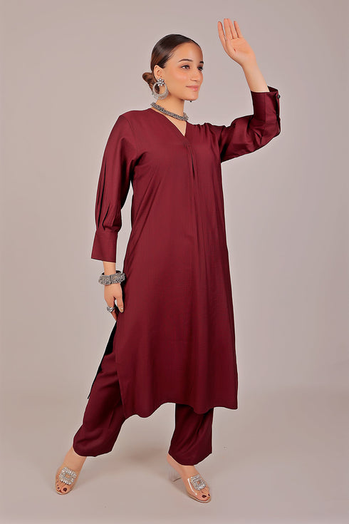 Veshbhoshaa Bluesaanchi Women'S Maroon Kurti With Trouser Pajama Set