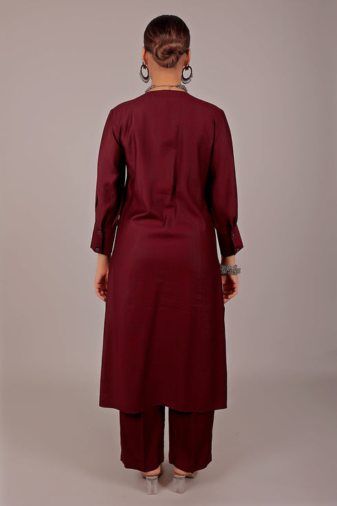 Veshbhoshaa Bluesaanchi Women'S Maroon Kurti With Trouser Pajama Set