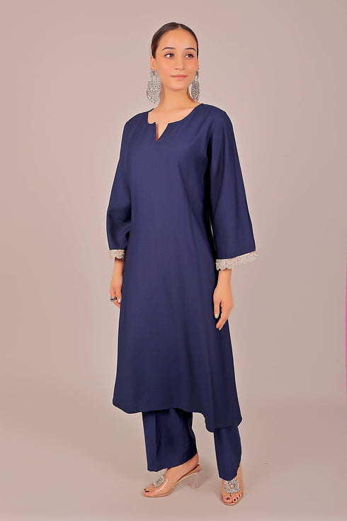 Veshbhoshaa Bluesaanchi Women'S Royal Blue Kurti With Trouser Pajama Set