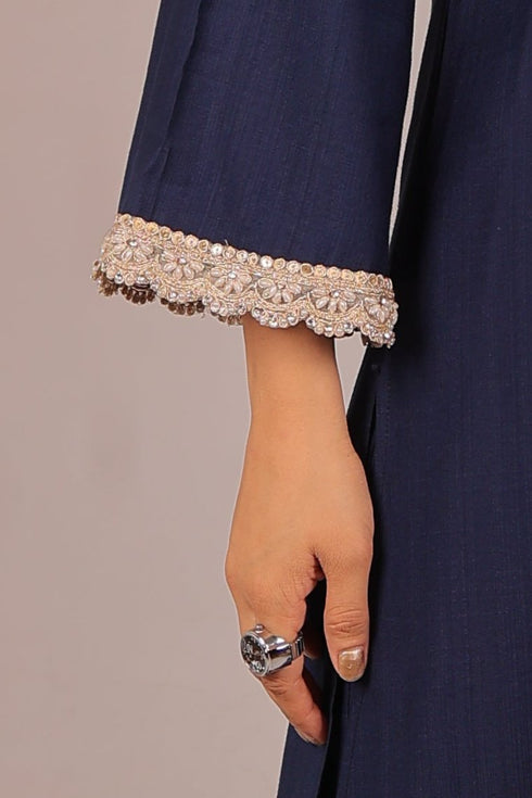 Veshbhoshaa Bluesaanchi Women'S Royal Blue Kurti With Trouser Pajama Set