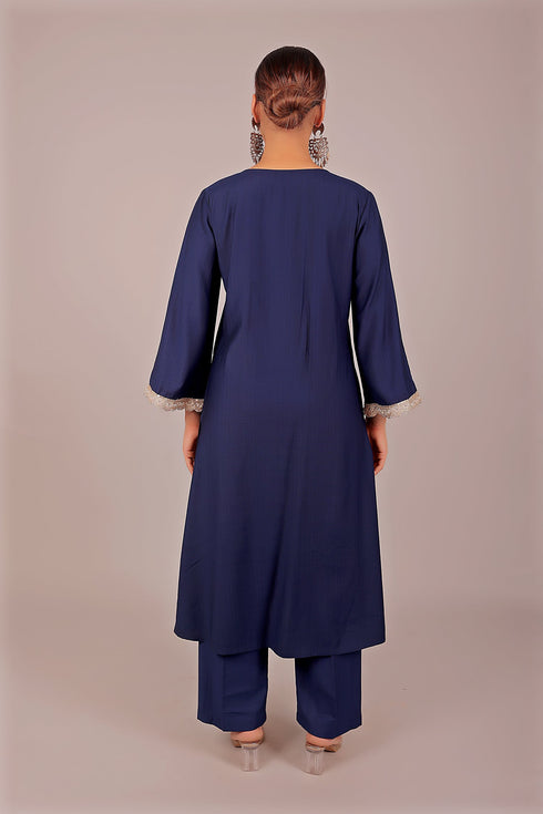 Veshbhoshaa Bluesaanchi Women'S Royal Blue Kurti With Trouser Pajama Set