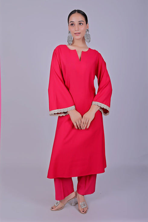 Veshbhoshaa Bluesaanchi Women'S Hot Pink Kurti Pajama Set