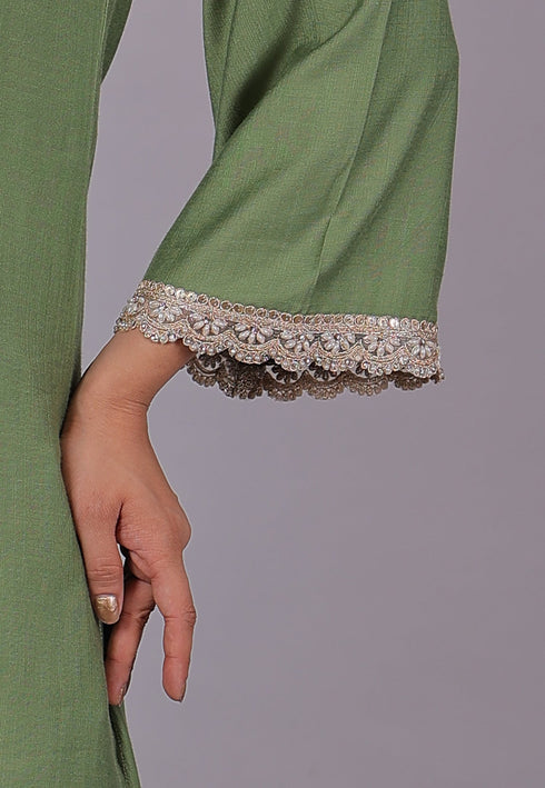 Veshbhoshaa Bluesaanchi Women'S Light Green Kurti Pajama Set