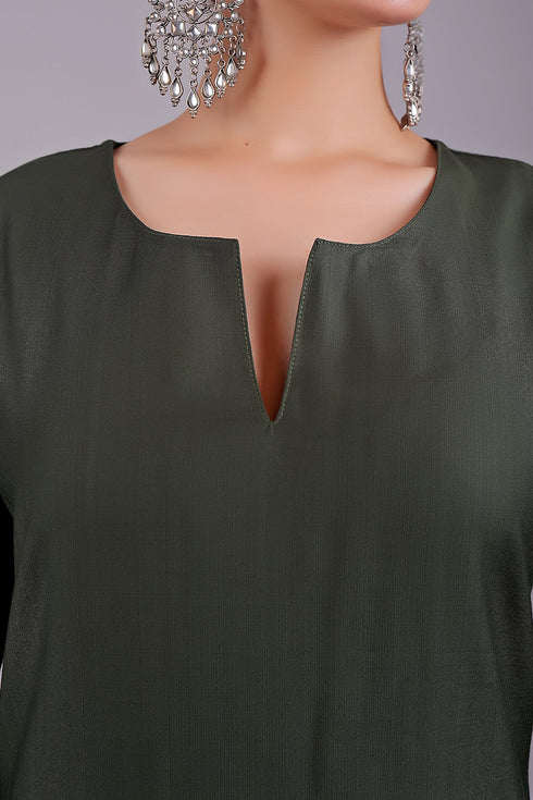 Veshbhoshaa Bluesaanchi Women'S Dark Green Kurti Pajama Set