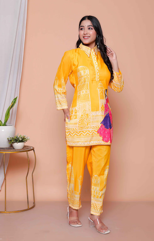 Miravan Womens yellow Digital Printed Co ord Set
