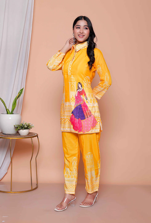 Miravan Womens yellow Digital Printed Co ord Set